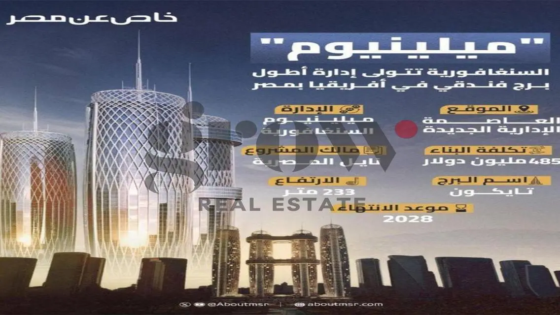 غرفة للبيع فندق جراند ميلينيوم اعلى برج فى افريقيا