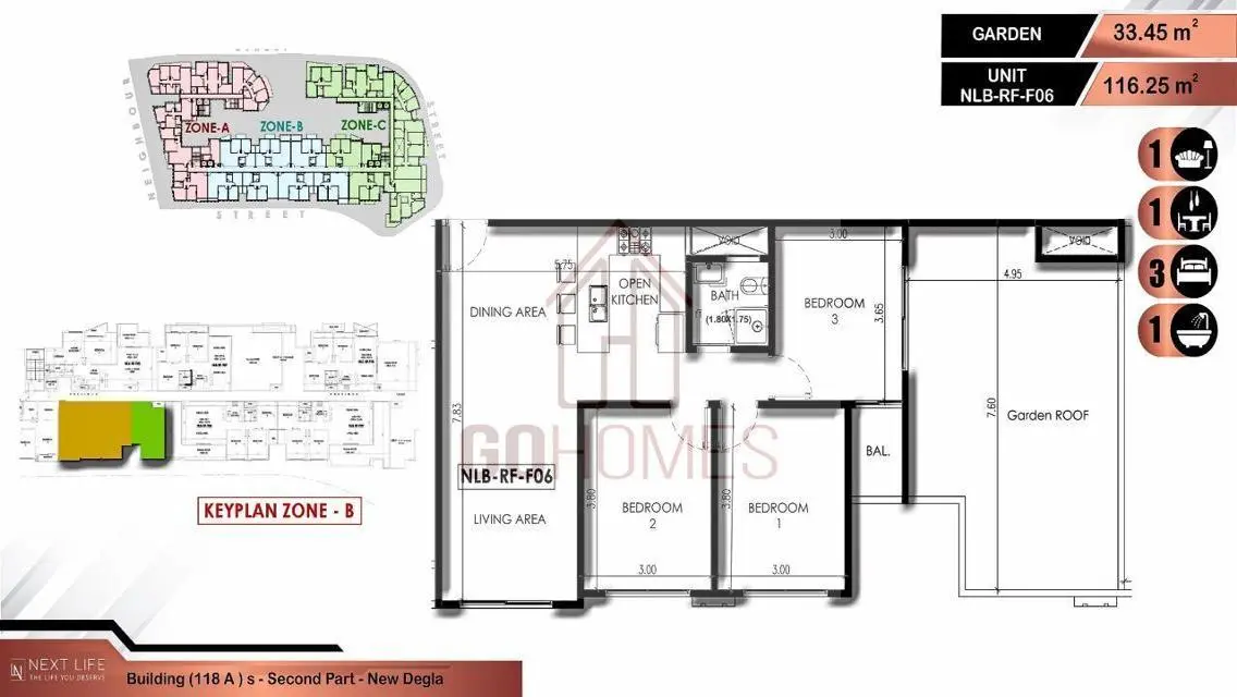 Roof apartment for sale - 116m buildings, 33m roof