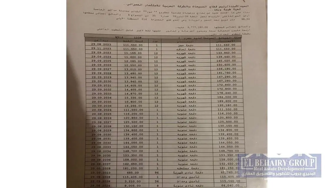 شقة للبيع في مدينة نور العاصمة الادارية الجديدة