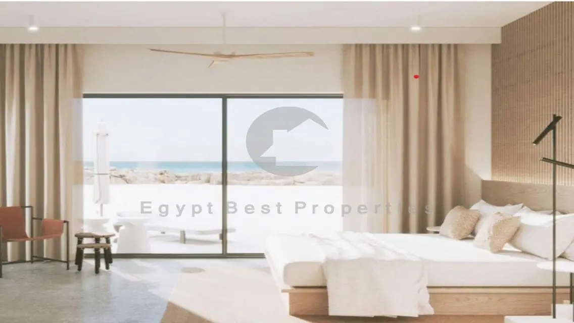 فيلا 2 غرفه متشطبه علي البحر باقل سعر للبيع\قسط 8س