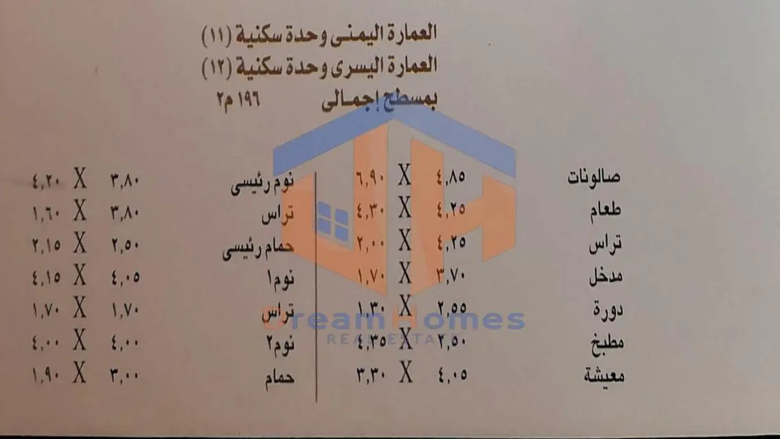 للبيع بالرحاب  شقه 196 متر بالمرحله الخامسه