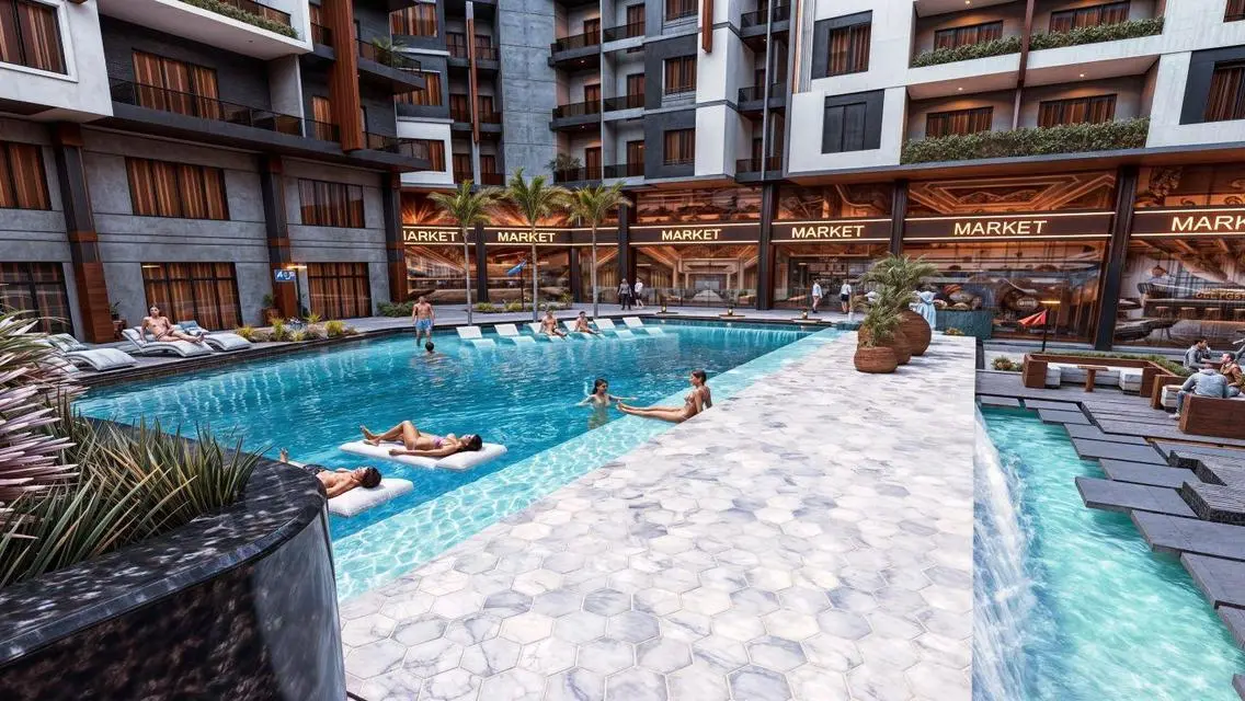 Luxury Apartment with Balcony and Pool Overlooking Lakes